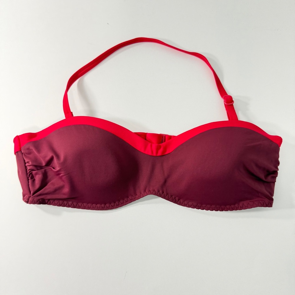 Lands End Bikini Top 36B 38A Burgundy Red‎ Colorblock Bandeau Underwire